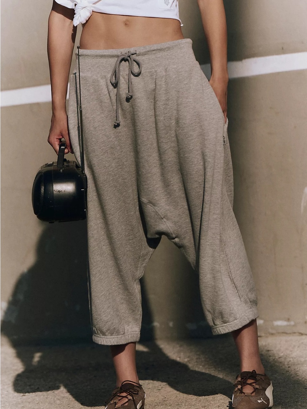 Free People. NWT. Cotton/ Poly Drop Waist Harem Pants. Heather Gray. Medium.